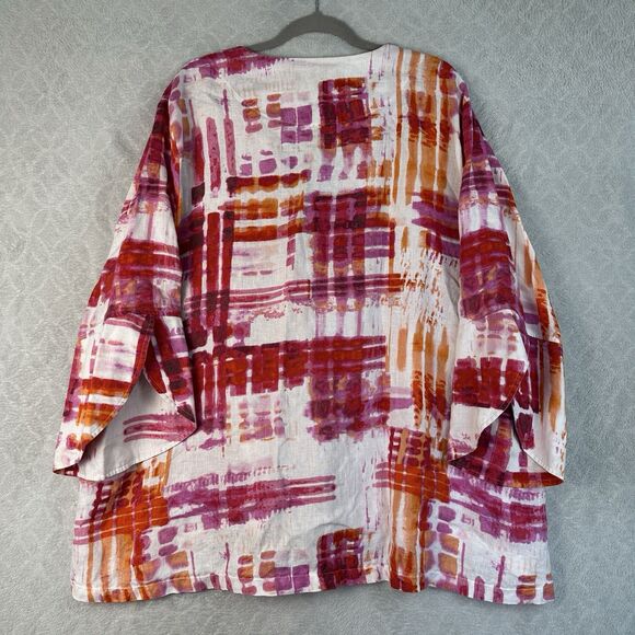 Ali Miles Linen Blazer Jacket Size 3X Pink Abstract Tulip Sleeve Artsy Lagenlook - Picture 7 of 14